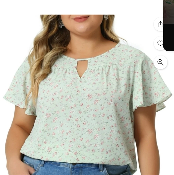 Agnes Orinda Tops - Agnes Orinda Pale Green Floral Keyhole Blouse. NWT